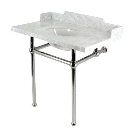Kingston Brass 36 Carrara Marble Console Sink with Brass Legs, Marble WhitePolished Nickel LMS36MB6